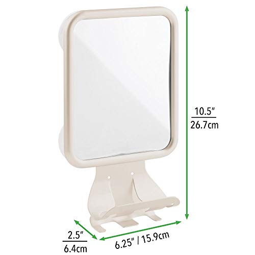 mDesign Espejo de pared con ventosas – Práctico espejo para afeitarse en la ducha con soporte para cuchillas y estante para la espuma – También como espejo de maquillaje para el baño – color crema