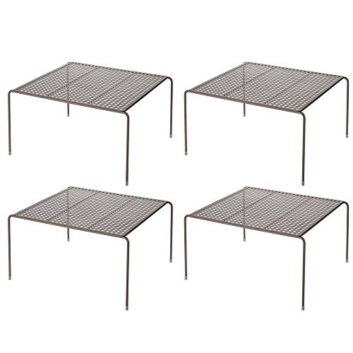 mDesign Estantes de cocina – Soportes para platos autónomos de metal – Organizadores de armarios para tazas, platos, alimentos, etc. – Juego de 4 – color bronce