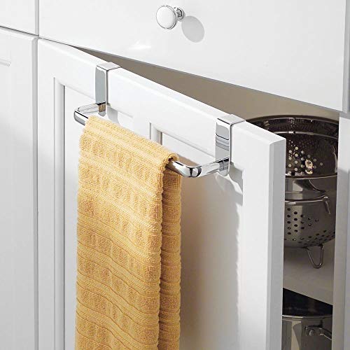 mDesign Juego de 2 barras para colgar paños de cocina – Colgadores de cocina para las puertas de los armarios – Toalleros de baño de metal – plateado