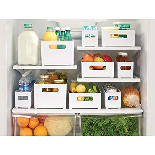 mDesign Juego de 2 cajas organizadoras con asas – Práctico organizador de frigorífico para almacenar alimentos – Contenedor de plástico alto sin BPA para los armarios de la cocina o la nevera – blanco