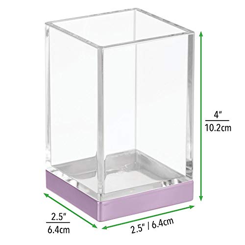 mDesign Juego de 2 organizadores de baño Decorativos de plástico sin BPA – Porta cepillos para Utensilios de baño – Vaso para cepillos de Dientes, maquinillas o cosméticos – Transparente y Violeta