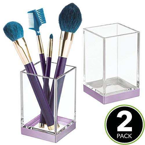 mDesign Juego de 2 organizadores de baño Decorativos de plástico sin BPA – Porta cepillos para Utensilios de baño – Vaso para cepillos de Dientes, maquinillas o cosméticos – Transparente y Violeta