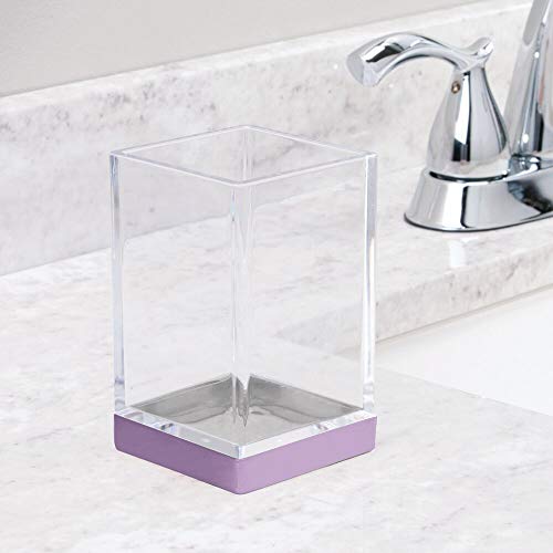 mDesign Juego de 2 organizadores de baño Decorativos de plástico sin BPA – Porta cepillos para Utensilios de baño – Vaso para cepillos de Dientes, maquinillas o cosméticos – Transparente y Violeta