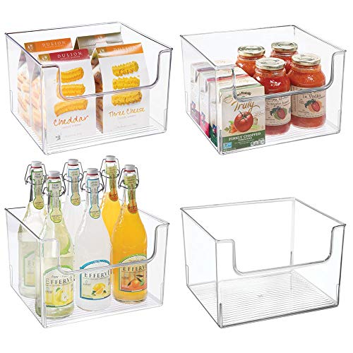 mDesign Juego de 4 cajas de almacenaje de alimentos – Organizador de nevera, armario o congelador con frontal abierto – Caja de plástico sin BPA para frigorífico – transparente