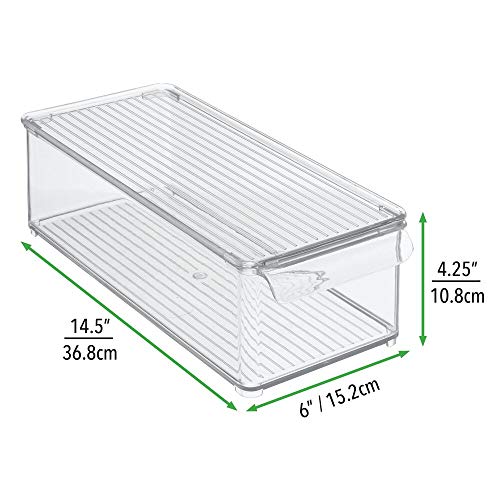 mDesign Juego de 4 Cajas organizadoras con asa y Tapa abatible – Pequeño Organizador de Escritorio de plástico para Material de Oficina – Caja apilable Rectangular para despacho – Transparente