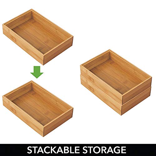 mDesign Juego de 6 cajas organizadoras para la cocina – Caja rectangular grande de bambú – Organizador de madera apilable para guardar cubiertos y utensilios de cocina – color natural