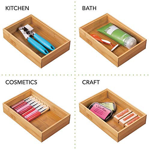 mDesign Juego de 6 cajas organizadoras para la cocina – Caja rectangular grande de bambú – Organizador de madera apilable para guardar cubiertos y utensilios de cocina – color natural