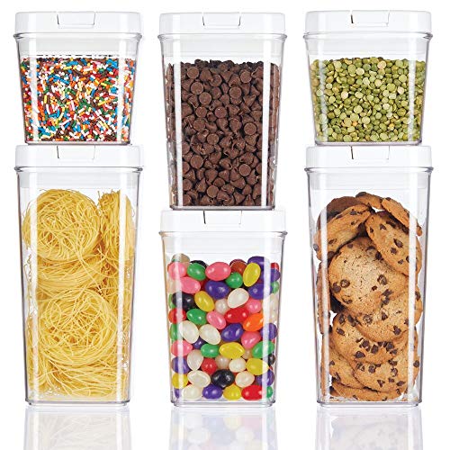 mDesign Juego de 6 recipientes para alimentos – Botes organizadores herméticos de plástico para cocina y nevera – Organizador de cocina sin BPA para café, cereales, ingredientes y demás – transparente