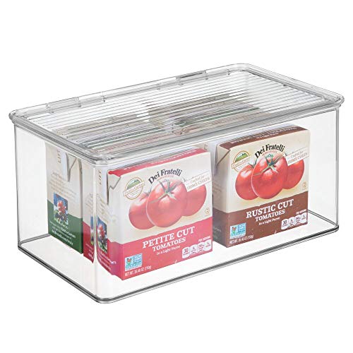 mDesign Organizador de Cocina con Tapa – Cajas apilables de Almacenamiento para despensa y estantes de Cocina – Organizador de Nevera para té, café y Aperitivos de plástico sin BPA – Transparente