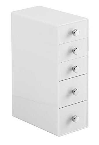 mDesign organizador de maquillaje color blanco - Práctico organizador plastico con 5 cajones - Ideal para almacenar sus cosméticos y productos de belleza