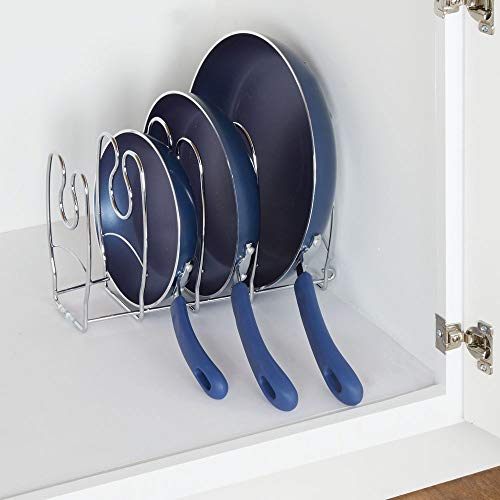 mDesign Organizador de sartenes – Elegantes Accesorios para Muebles de Cocina – Estantería para Cocina para organizar Platos, Tapas de ollas o Libros – Plateado