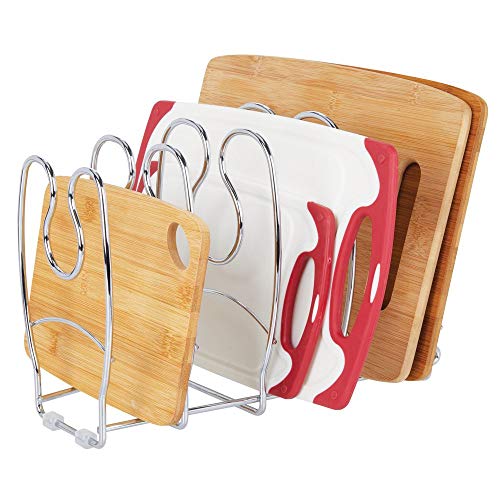 mDesign Organizador de sartenes – Elegantes Accesorios para Muebles de Cocina – Estantería para Cocina para organizar Platos, Tapas de ollas o Libros – Plateado