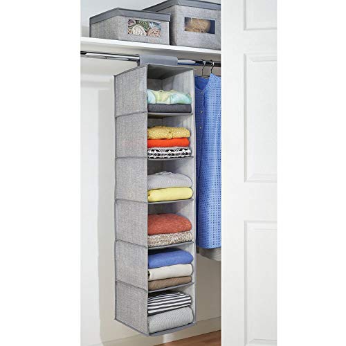 mDesign Organizador de tela para colgar en la barra del armario – Estantería colgante para guardar ropa y accesorios – Práctico armario de tela con 6 estantes ideal como organizador de ropa – gris