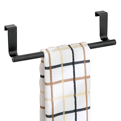 mDesign Soporte para toallas y repasadores -Toallero para cocina colgante - Accesorio para armario, se coloca sobre la puerta sin herramientas - Largo: 23 cm - negro mate