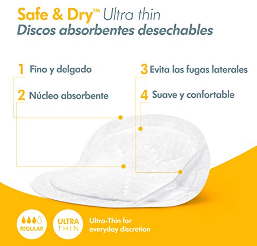 Medela Safe & Dry Ultra Thin - Discos absorbentes desechables, 60 unidades