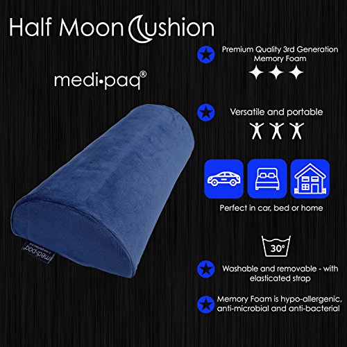 Medipaq - Almohada Viscoelástica Media Luna – Almohada Cervical y de Cuello – Cojín Lumbar y de Baja Espalda – Almohada para Piernas Rodillas y Pies – Sirve Prácticamente para Cualquier Postura