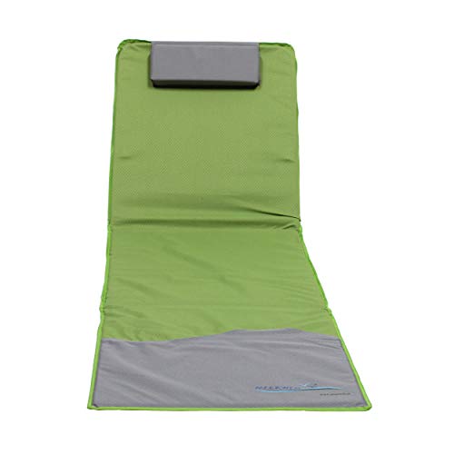 Meerweh Strandmatte XXL mit Lehne Strandliege Isomatte Picknickdecke ca. 200x60cm Tumbona, Tela, Verde/Gris, 200 x 60 x 68 cm