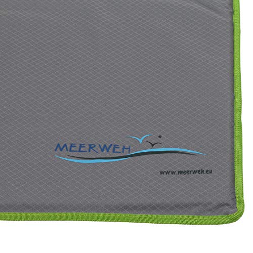 Meerweh Strandmatte XXL mit Lehne Strandliege Isomatte Picknickdecke ca. 200x60cm Tumbona, Tela, Verde/Gris, 200 x 60 x 68 cm