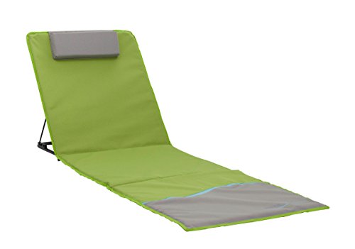 Meerweh Strandmatte XXL mit Lehne Strandliege Isomatte Picknickdecke ca. 200x60cm Tumbona, Tela, Verde/Gris, 200 x 60 x 68 cm