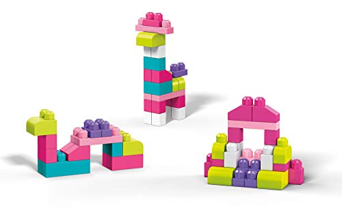 Mega Bloks Juego de construcciones 80 piezas con bolsa ecológica rosa, juguete bebé +1 año (Mattel DCH62)