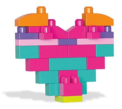 Mega Bloks Juego de construcciones 80 piezas con bolsa ecológica rosa, juguete bebé +1 año (Mattel DCH62)