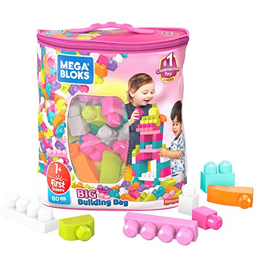 Mega Bloks Juego de construcciones 80 piezas con bolsa ecológica rosa, juguete bebé +1 año (Mattel DCH62)