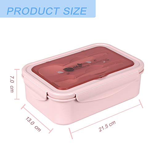 MEIXI Fiambrera Infantil Caja de Bento con 3 Compartimentos y Cubiertos Fiambreras Caja de Alimentos Ideal para Almuerzo y Bocadillos para Niños y Adultos (Rosado)