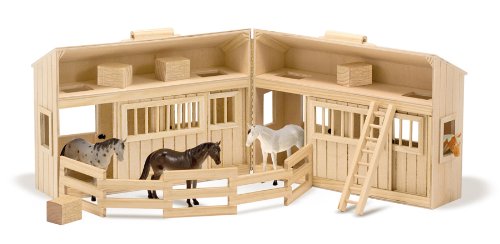 Melissa & Doug- Fold & Go Stable Muñecos cabezones, Color marrón, Madera (13704)