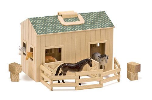 Melissa & Doug- Fold & Go Stable Muñecos cabezones, Color marrón, Madera (13704)