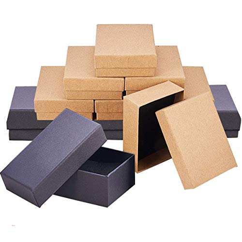 Mengger 12Pcs cajas de cartón kraft pequeñas regalo caja de joyas con tapa Rectángulo de Kraft Marrón para Exhibición de Regalos de Anillo de Collar 9x7x3 cm