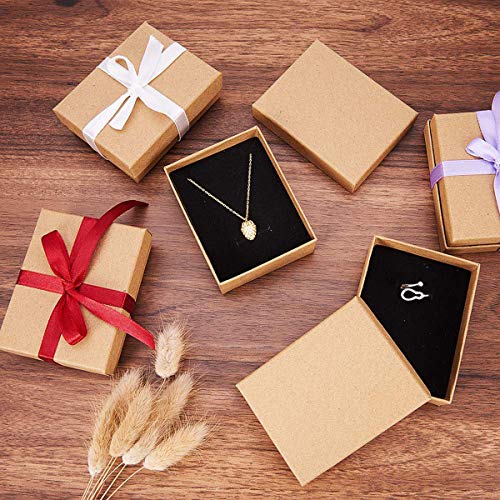 Mengger 12Pcs cajas de cartón kraft pequeñas regalo caja de joyas con tapa Rectángulo de Kraft Marrón para Exhibición de Regalos de Anillo de Collar 9x7x3 cm