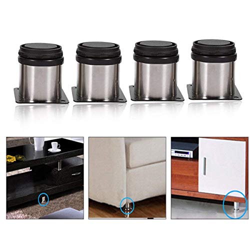 Mengger Patas para Muebles Inoxidable Cocina Armario Redondo Regulables Metal Set de 4 Pies Patas somier (50 * 100mm)