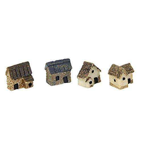 Mengonee 4pcs Kit Miniatura Hada del jardín de Piedra Casas Mini Cottage Casa Decor miniaturas Accesorios Jardinería Decoración