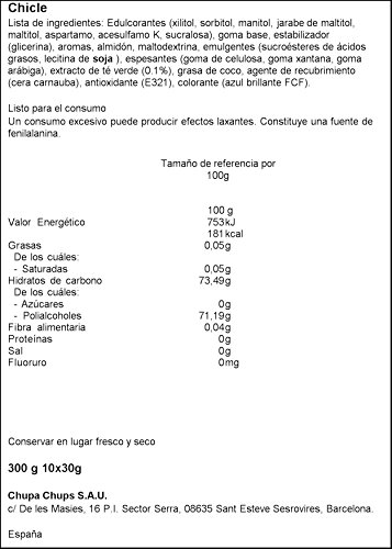 Mentos Chicle Menta, Sin Azúcar - 10 unidades de 30 gr. (Total 300 gr.)