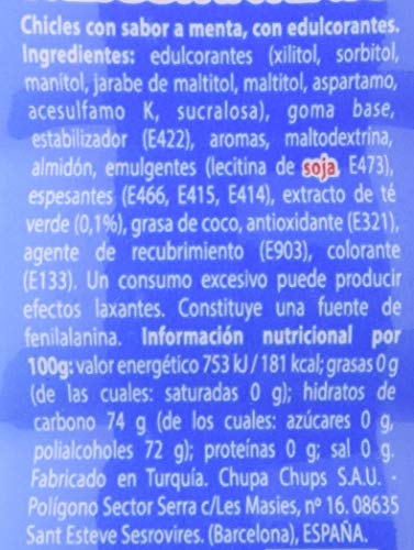 Mentos Chicle Menta, Sin Azúcar - 10 unidades de 30 gr. (Total 300 gr.)