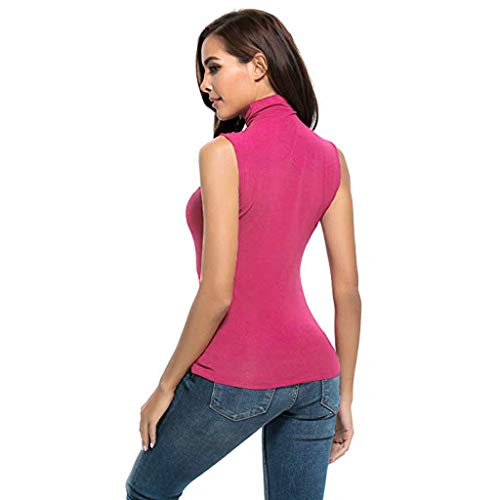 MERICAL Camisa Blusa Superior para Mujer sin Mangas sólido Slim Fit Cuello Alto Camiseta(Rojo,Large)