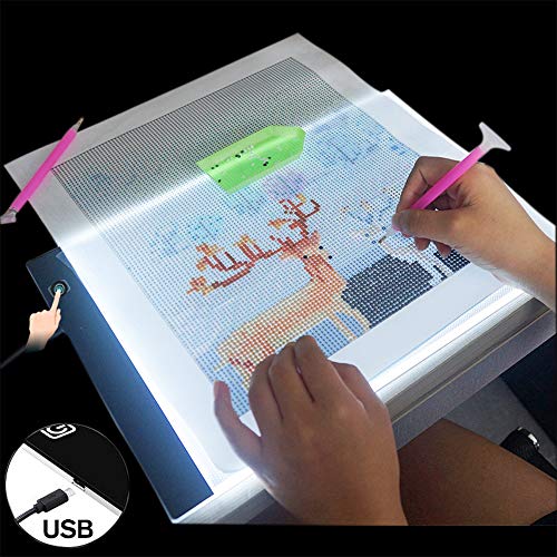 Mesa de Luz Dibujo A4,HNSHAG LED Pad para pintura diamante 124 piezas de diamantes de bricolaje Herramientas de pintura y kits de accesorios,mesa de luz para artistas Dibujo Sketching Animación Diseño