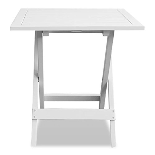 mewmewcat Mesa de Jardín Plegable Cuadrada Madera Acacia Blanca Mesita Exterior 46 x 46 x 47 cm