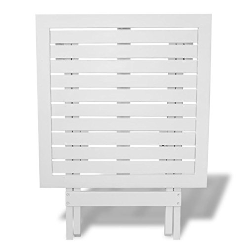 mewmewcat Mesa de Jardín Plegable Cuadrada Madera Acacia Blanca Mesita Exterior 46 x 46 x 47 cm