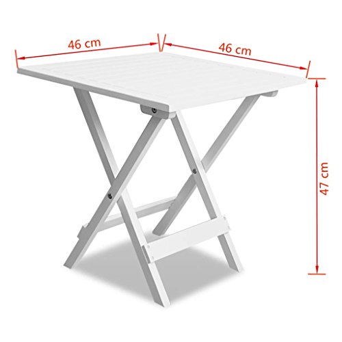 mewmewcat Mesa de Jardín Plegable Cuadrada Madera Acacia Blanca Mesita Exterior 46 x 46 x 47 cm