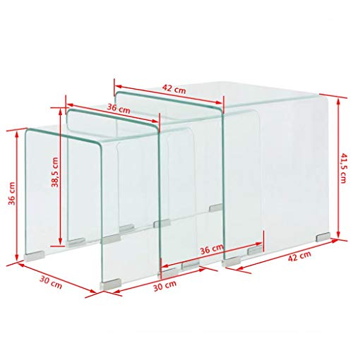 mewmewcat Set de 3 Multifuncional Mesas de Centro Apilables Nido de Salón Mesa de Cristal Mesita de Noche Mesa de Café Mesa Auxiliar de Vidrio de Seguridad Templado Claro