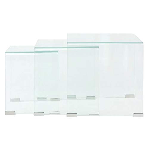 mewmewcat Set de 3 Multifuncional Mesas de Centro Apilables Nido de Salón Mesa de Cristal Mesita de Noche Mesa de Café Mesa Auxiliar de Vidrio de Seguridad Templado Claro