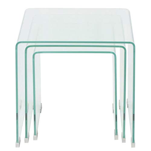 mewmewcat Set de 3 Multifuncional Mesas de Centro Apilables Nido de Salón Mesa de Cristal Mesita de Noche Mesa de Café Mesa Auxiliar de Vidrio de Seguridad Templado Claro