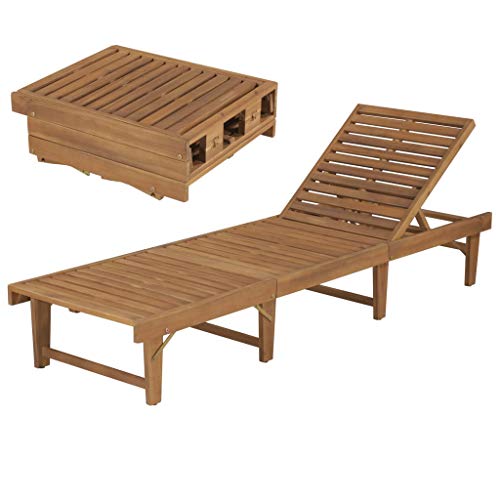 mewmewcat Tumbona Plegable de Jardín Tumbona de Exterior,Respaldo Durabilidad y Practicidad Madera Maciza de Acacia 200x61x30/86cm