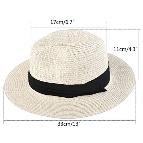 Mifengdaer - Sombrero de panamá plegable para mujer, diseño de paja con sombrero de playa de mujer, UPF 50+ con nudo para turismo, luna de miel y playa, compras, iglesia, color blanco leche.