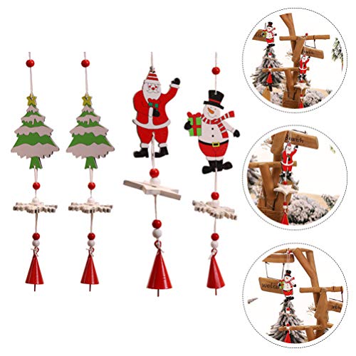 MILISTEN 4Pcs Campanas de Viento de Navidad Árbol de Navidad Santa Y Muñeco de Nieve con Adorno Colgante de Campana Decoración Colgante de Navidad de Madera para Interior Al Aire Libre