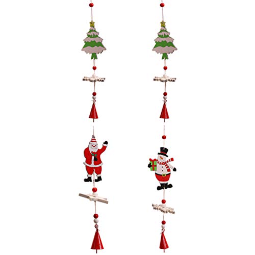 MILISTEN 4Pcs Campanas de Viento de Navidad Árbol de Navidad Santa Y Muñeco de Nieve con Adorno Colgante de Campana Decoración Colgante de Navidad de Madera para Interior Al Aire Libre