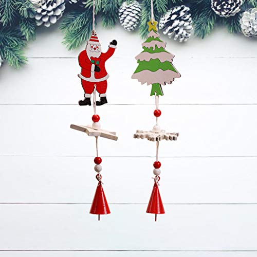 MILISTEN 4Pcs Campanas de Viento de Navidad Árbol de Navidad Santa Y Muñeco de Nieve con Adorno Colgante de Campana Decoración Colgante de Navidad de Madera para Interior Al Aire Libre