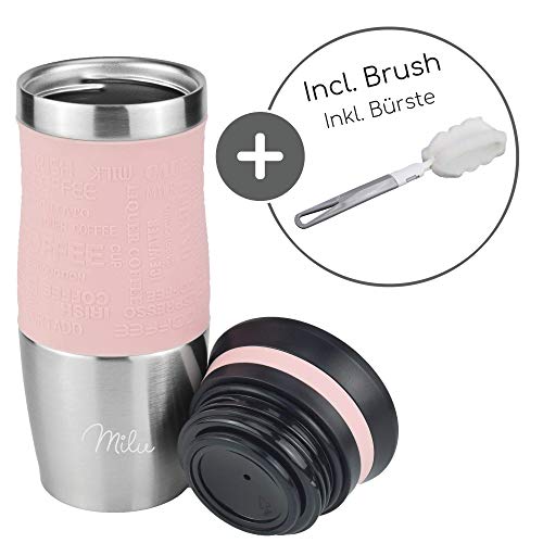 Milu Termo Taza 370ml, 450ml - Vaso Termico de Viaje - Café para Llevar - Taza de Viaje - Taza de acero inoxidable para beber - con aislamiento de doble pared (370ml, Rosa)