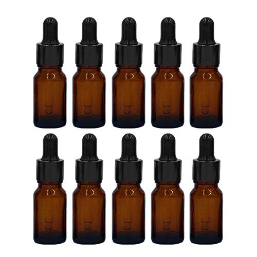 MINGZE 10 piezas Cuentagotas de botellas de vidrio para aceites esenciales, botellas de vidrio recargables vacías, de 20 ml, de viaje portátil, contenedores de líquido de perfume de aceite Botellas